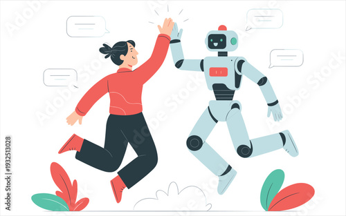 Person and Robot High Five Celebrating Success and Collaboration