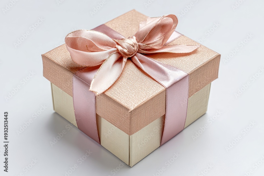 Fototapeta premium Square gift box with pink ribbon