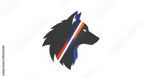Wolf head with dutch flag colors in a striking silhouette