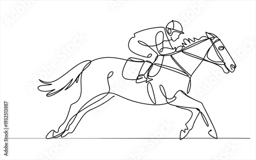 Jockey Riding Horse Galloping Continuous Line Drawing Equestrian Sport Concept