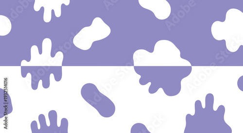 Abstract cow pattern with a striking white and purple silhouette
