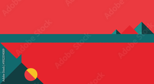 Geometric shapes and a vibrant red background a modern silhouette