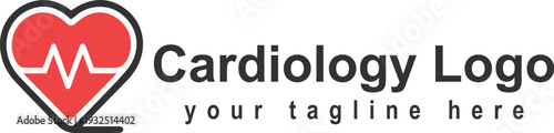 cardiology logo design with red heart and ecg heartbeat line modern medical clinic branding concept