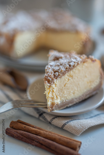 Wallpaper Mural piece of caramel cheesecake with cinnamon sticks Torontodigital.ca