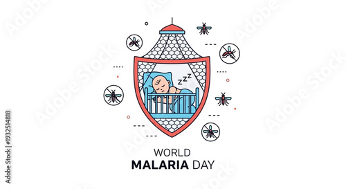 Baby Sleeping Safely Under Mosquito Net, World Malaria Day Concept