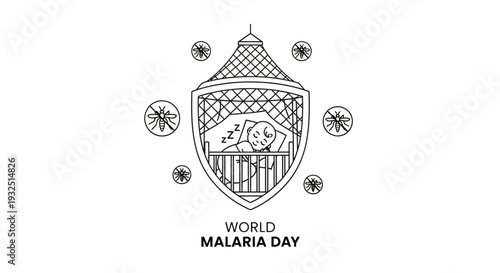 Baby Sleeping Safely Under Mosquito Net, World Malaria Day Concept