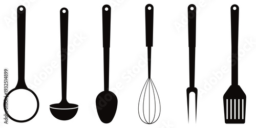 Kitchen Utensil Set Vector Illustration – Fork, Spoon, Spatula, Whisk and Ladle Cooking 
Tools Collection