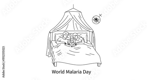Family Protected by Mosquito Net, World Malaria Day Concept