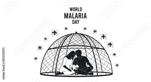 Family Protected Under Mosquito Net, World Malaria Day Concept