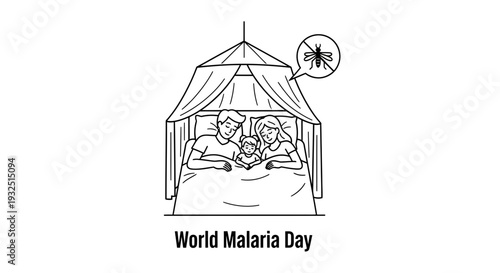 Family Sleeping Under Mosquito Net, World Malaria Day Prevention