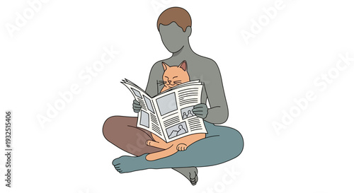 Person Reading Newspaper with Cat on Lap