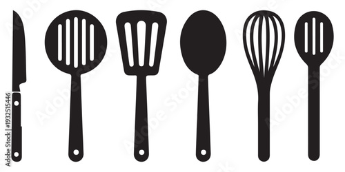 Kitchen Utensil Set Vector Illustration – Fork, Spoon, Spatula, Whisk and Ladle Cooking 
Tools Collection