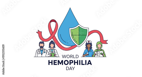 World Hemophilia Day Awareness - Medical Team and Blood Drop