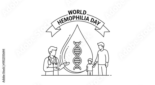 World Hemophilia Day Awareness: DNA, Doctor, Family, Blood Drop
