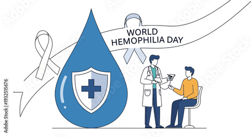 World Hemophilia Day Awareness: Doctor Consults Patient Near Blood Drop Icon