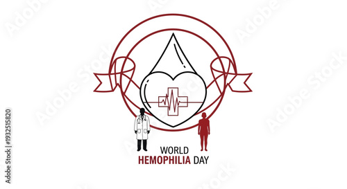 World Hemophilia Day Concept: Blood Drop Heart Symbol, Doctor, Patient, ECG