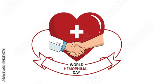 World Hemophilia Day Heart Symbol with Doctor and Patient Shaking Hands
