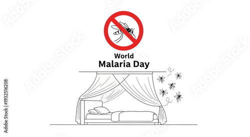 World Malaria Day awareness, mosquito repellent bed net, no mosquito sign
