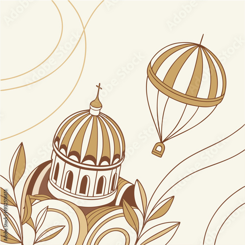 Vintage Church Dome and Hot Air Balloon.

