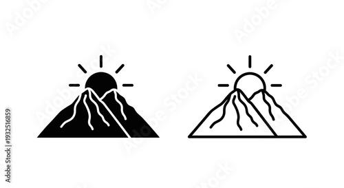 Minimalist mountain sunrise silhouettes Vector