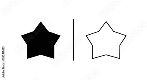Set of 2 black star icons vector, filled and outline