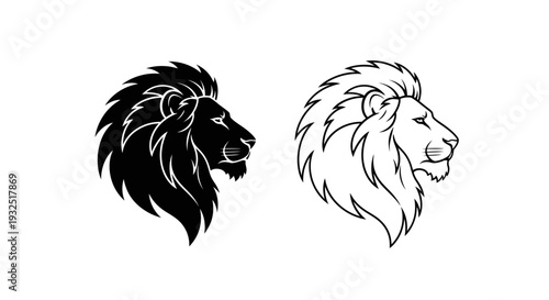 Lion heads contrast black white Vector