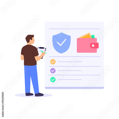 Deposit Management, Tracking and managing tenant security deposits, Flat vector character illustration