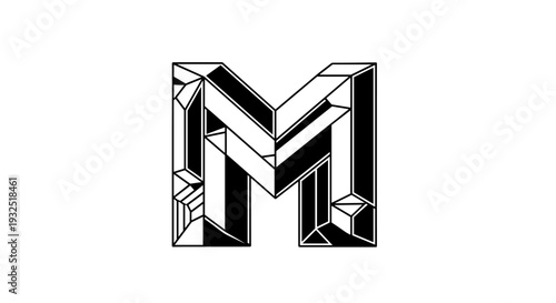 Monogram M letter with geometric and abstract design.