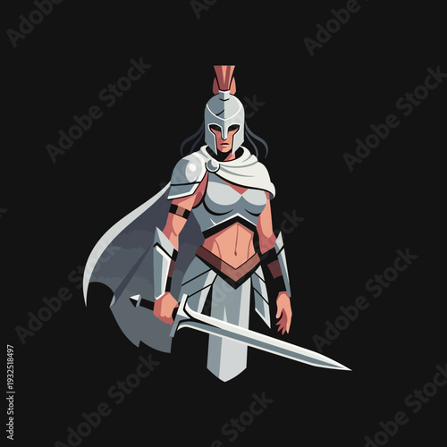 Female Warrior in Armor with Sword, Ancient Greek Spartan Soldier, Mythological Heroine