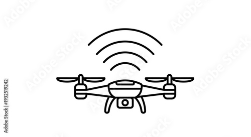 Drone with camera and propellers flying.