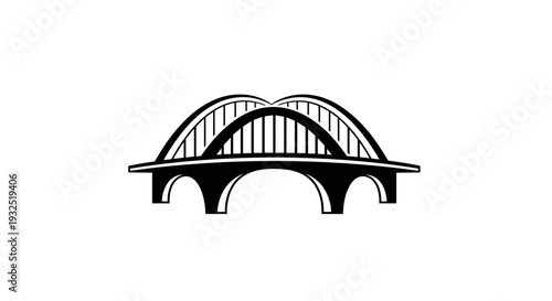 Stylized Black and White Bridge Illustration with Arched Structure.