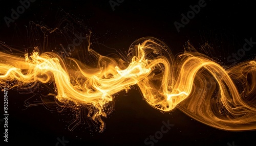 Abstract Gold Wave on Black Background - Flowing Dynamic Energy for Conceptual Designs and Creative Projects.