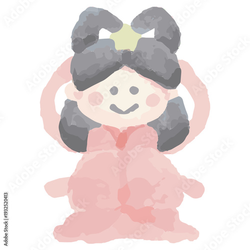 幼稚園・保育園向け 7月のやさしい水彩挿絵イラストシリーズ｜織姫 Watercolor Orihime Illustration for July Preschool Newsletter