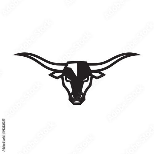 Black Longhorn Bull Head Silhouette, Texas Symbol, Western Icon, Minimalist Vector Art