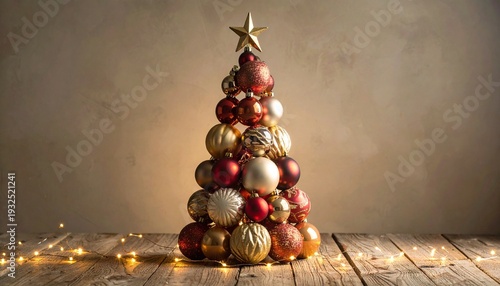 Festive Holiday Tree Ornament Arrangement for Celebrations and Seasonal Decor on Rustic Wood.