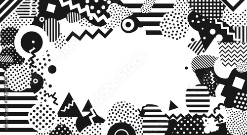 Black and White Geometric Pattern Border Design.
