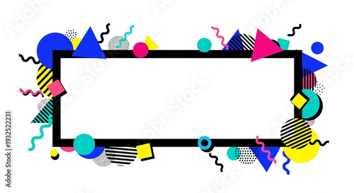 Colorful Memphis Style Frame with Shapes.