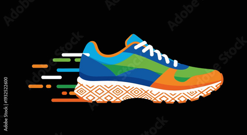 Colorful Running Shoe With Motion Blur Effect.