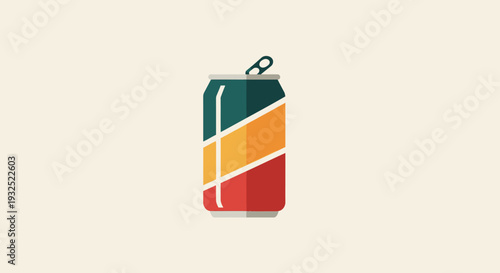 Colorful soda can with abstract design and pull tab.