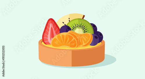 Delicious Fruit Tart with Fresh Berries and Kiwi Slices.