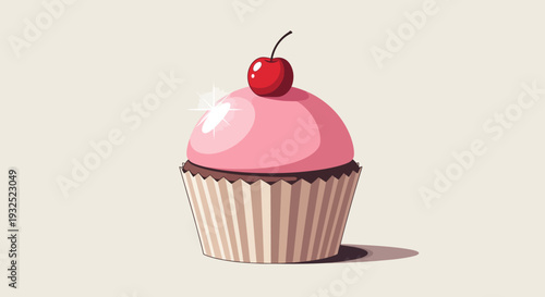 Delicious Pink Cupcake with Cherry on Top.