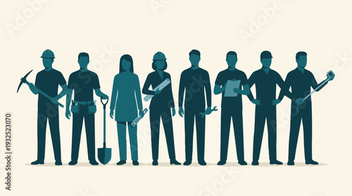Diverse group of workers representing various trades and professions