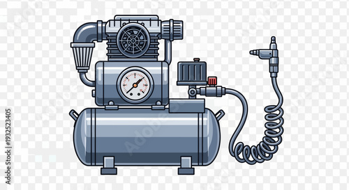 Detailed Illustration of a Portable Air Compressor Machine.