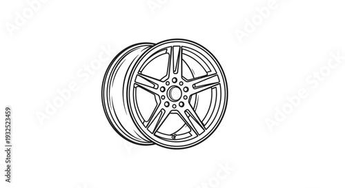 Detailed Sketch of a Modern Car Wheel Rim.