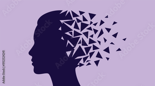 Abstract profile of human head disintegrating into geometric shapes
