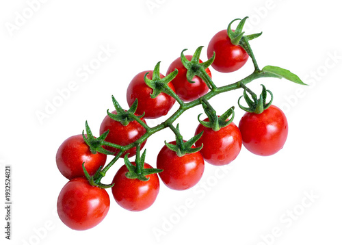 Fresh cherry tomatoes on vine isolated on transparent background for food design