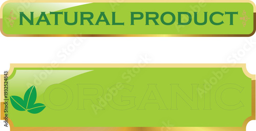 Natural product labels with green color and leaf design
