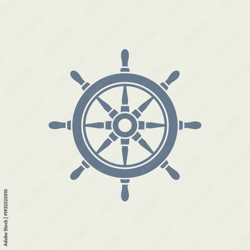 Obraz premium Nautical Ship Steering Wheel Icon, Maritime Navigation Symbol, Vintage Marine Helm