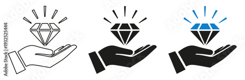 Premium Diamond in Hand Vector Icon Set for Business Value Luxury and Jewelry Design Concepts