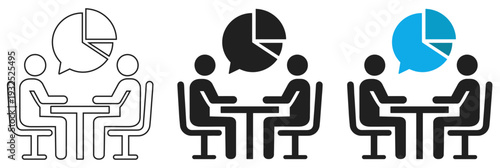 Business Meeting Data Analysis Consulting Icon Set with People and Pie Chart